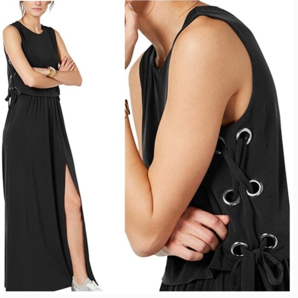 NWT Michael Kors Grommet Lace Up Maxi Long Dress Size Small Side Slit